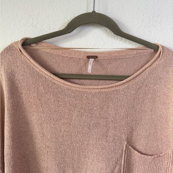 FREE PEOPLE Peach Prism Boxy Cropped Oversized Sweater S Pullover Boho Lagenlook - Picture 4 of 8